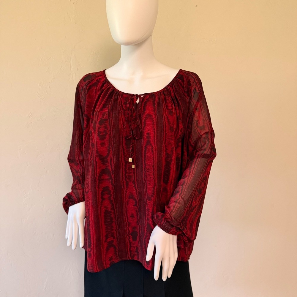 NWT Michael Michael Kors Women's Rhubarb Red Stripe Peasant Blouse Top Size M